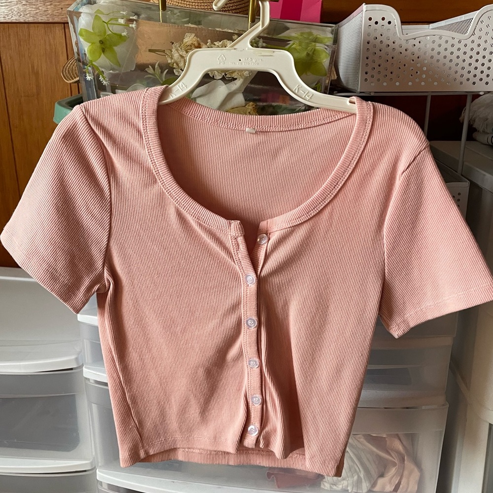 Button Ribbed T-Shirt